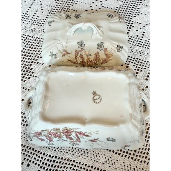 Vintage John Maddock & Son England Royal Vitreous Rectangular Floral Lidded Dish - Picture 6 of 7